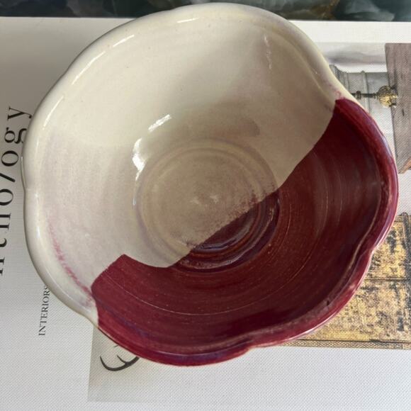 Pat Schweikert Other - Pat Schweikert Studio Art Pottery Decorative Bowl Stoneware Ivory & Red Two Tone